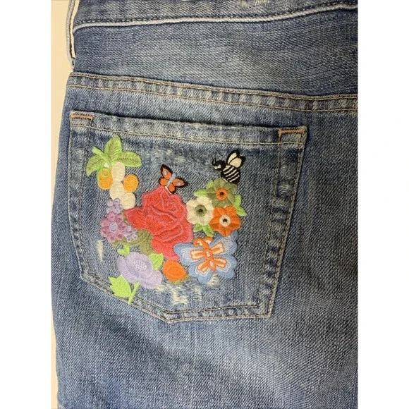 Guess Y2K Mini Denim Skirt Jean Embroidered Sz 31  Fairycore Whimsi Boho Festiva - Picture 6 of 16